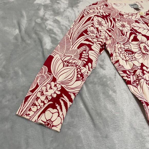 Chicos Tops Womens 2 Large Red Green Floral Silk Nylon Buttons Lot of 2 - Picture 6 of 13